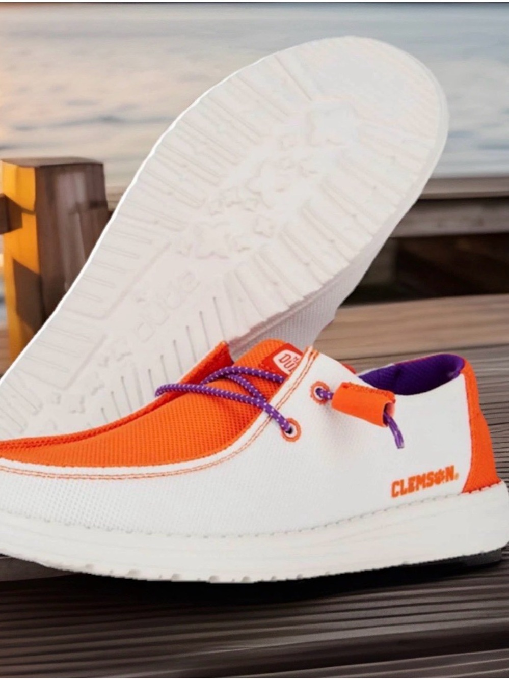Hey Dude Clemson Tigers Size 8 Women’s White and Orange Canvas Slip-Ons NEW